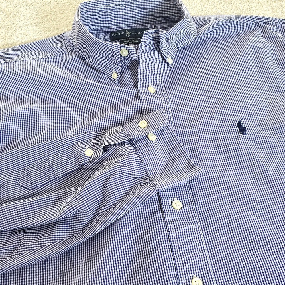 Ralph Lauren Yarmouth Men's Button Up‎ Shirt Size 16 1/2 Blue Gingham